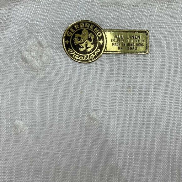 Vintage Gerbrend Linen White Handkerchief Embroidered White Flower Leaf Design - Picture 3 of 6